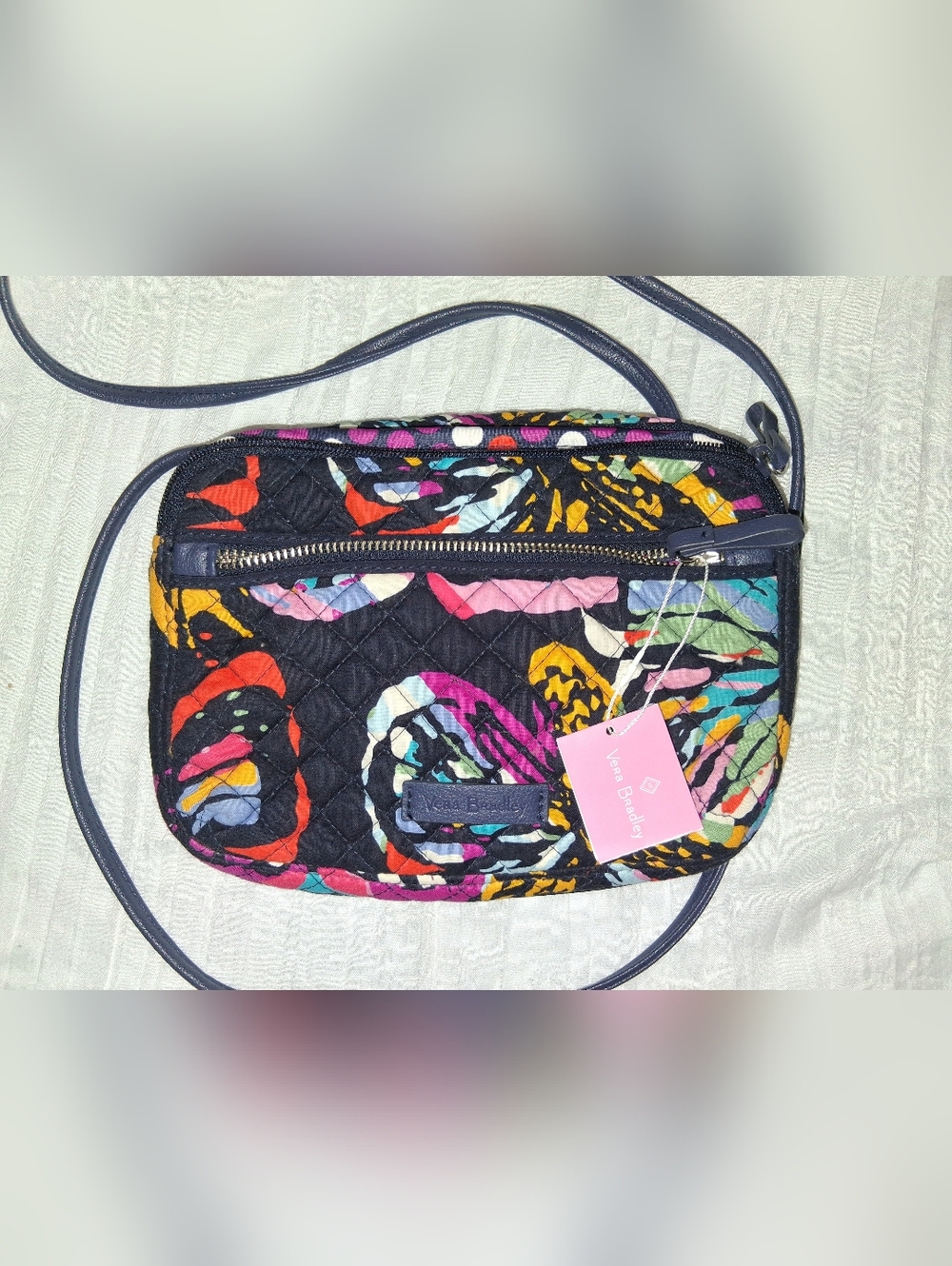 Vera Bradley Navy Quilted Crossbody with Multicolor Floral Swirls